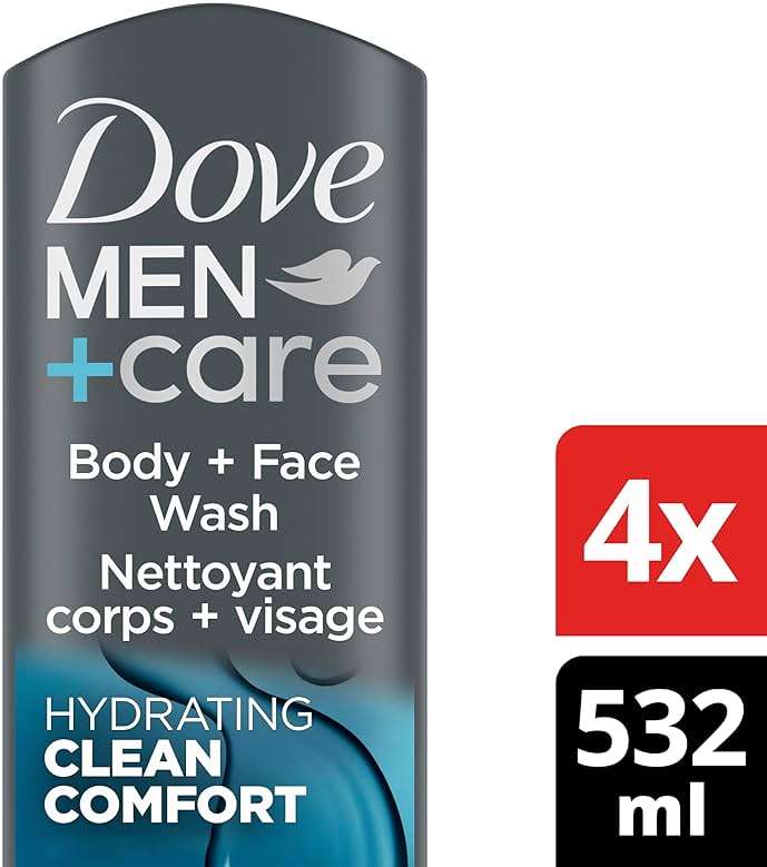 DOVE MEN + CARE Body and Face Wash Clean Comfort 4 Count for Healthier and Stronger Skin Effectively Washes Away Bacteria While Nourishing Your Skin, 18 oz - Image 2