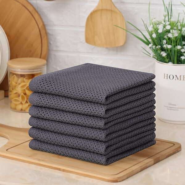 Kitinjoy 100% Cotton Kitchen Dish Cloths (12 X 12 Inches, Dark Grey), 6 Pack Waffle Weave Ultra Soft Absorbent Dish Towels for Drying Dishes Quick Drying Kitchen Towels Dish Rags - Image 7