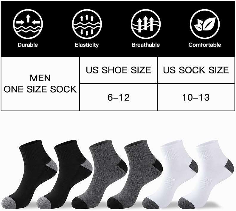 COOVAN 12 Pairs Mens Cushion Ankle Socks Men 12 Pack Low Cut Comfort Breathable Casual Socks - Image 2