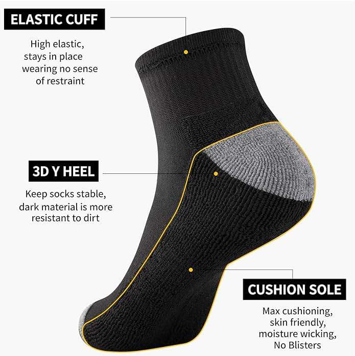 COOVAN 12 Pairs Mens Cushion Ankle Socks Men 12 Pack Low Cut Comfort Breathable Casual Socks - Image 5