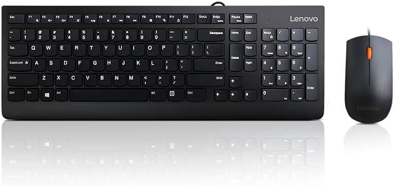 Lenovo 300 USB Combo, Full-Size Wired Keyboard & Mouse, Ergonomic, Left or Right Hand Mouse, Optical Mouse, GX30M39606, Black - Image 1