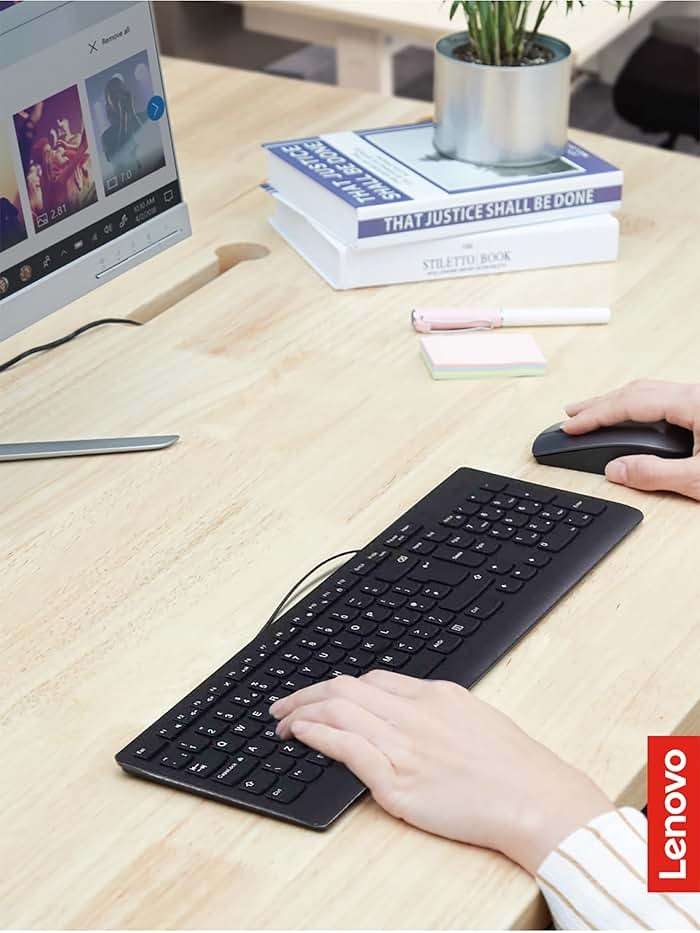 Lenovo 300 USB Combo, Full-Size Wired Keyboard & Mouse, Ergonomic, Left or Right Hand Mouse, Optical Mouse, GX30M39606, Black - Image 6