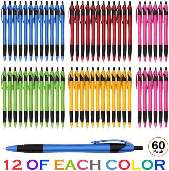 Sikao Pens Bulk, 60 Pack Gripped Slimster Ballpoint Pens Black Ink | 1.0mm Smooth Writing No Bleed No Skip, Click Pens with Comfort Grip for Teachers, Students, Servers, School & Office Use - Image 3