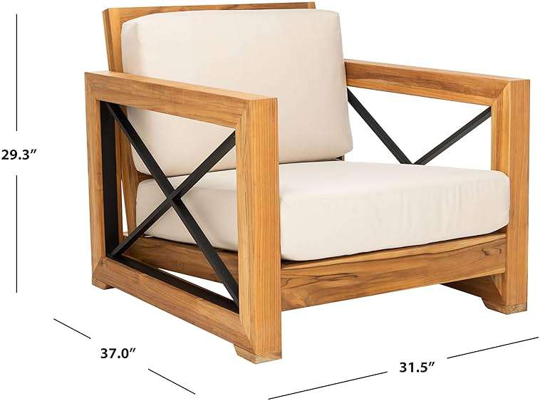 Safavieh CPT1009A Couture Curacao Brazilian Teak Outdoor Patio Club Chair, Natural/White - Image 3