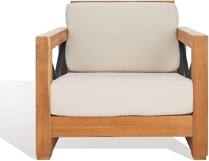 Safavieh CPT1009A Couture Curacao Brazilian Teak Outdoor Patio Club Chair, Natural/White - Image 4