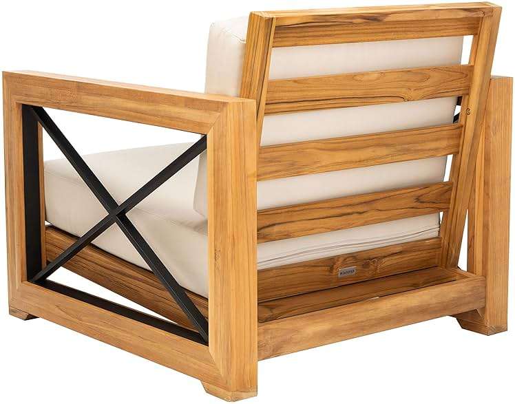 Safavieh CPT1009A Couture Curacao Brazilian Teak Outdoor Patio Club Chair, Natural/White - Image 6