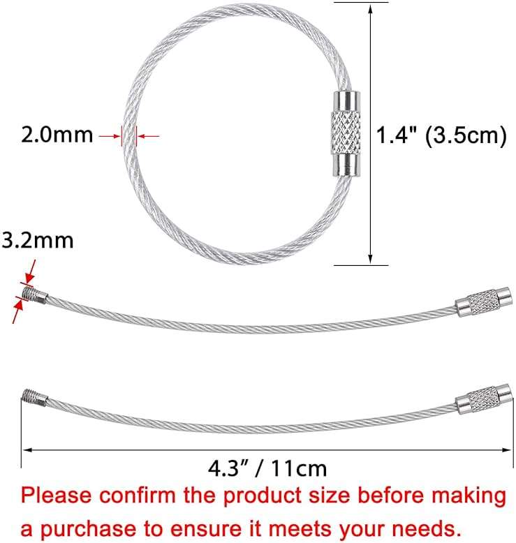 Wisdompro Keychain, 4.3 Inch/6.3 Inch Stainless Steel Wire Rings Cable Keyring Loop for Luggage Tags, Keys and ID Tag Keepers - Image 2