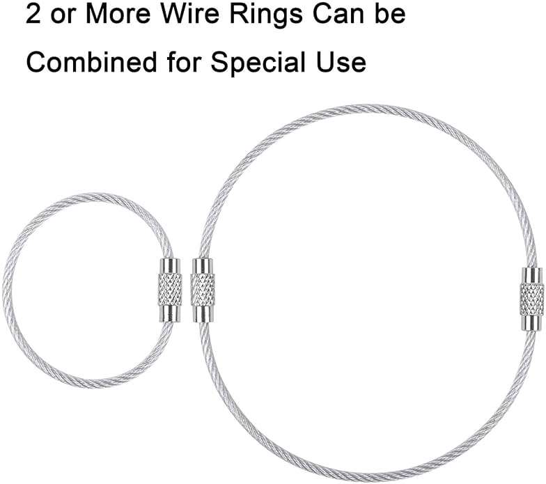 Wisdompro Keychain, 4.3 Inch/6.3 Inch Stainless Steel Wire Rings Cable Keyring Loop for Luggage Tags, Keys and ID Tag Keepers - Image 3