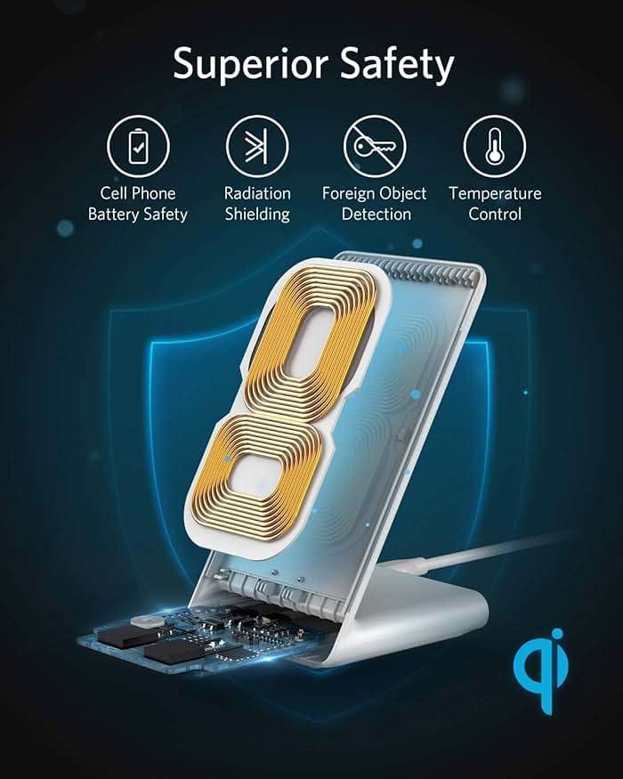 Anker 313 Wireless Charger (Stand), Qi-Certified for iPhone 15/14 / 13/12 / 11 / X / 8, 10W Max for Galaxy S23 / S22 / S21, Micro-USB (9V / 2A Adapter Required, Not Included) - Image 6