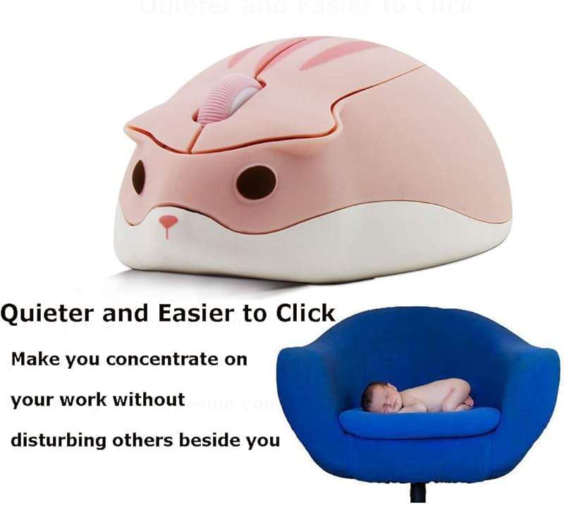 2.4GHz Wireless Mouse Cute Hamster Shape Less Noice Portable Mobile Optical 1200DPI USB Mice Cordless Mouse for PC Laptop Computer Notebook MacBook Gaming Kids Girl Men Women Adults Gift (Pink) - Image 5