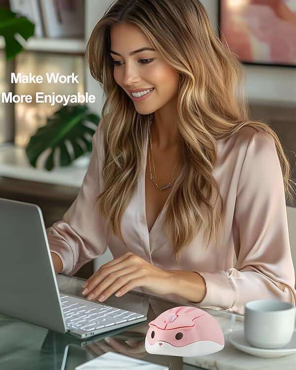 2.4GHz Wireless Mouse Cute Hamster Shape Less Noice Portable Mobile Optical 1200DPI USB Mice Cordless Mouse for PC Laptop Computer Notebook MacBook Gaming Kids Girl Men Women Adults Gift (Pink) - Image 9