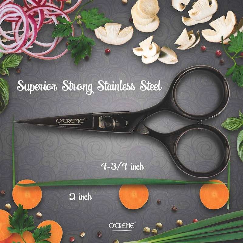 O'Creme Super Sharp Chef Scissors All Stainless Steel Snips Garnishing Tool (Black) - Image 4