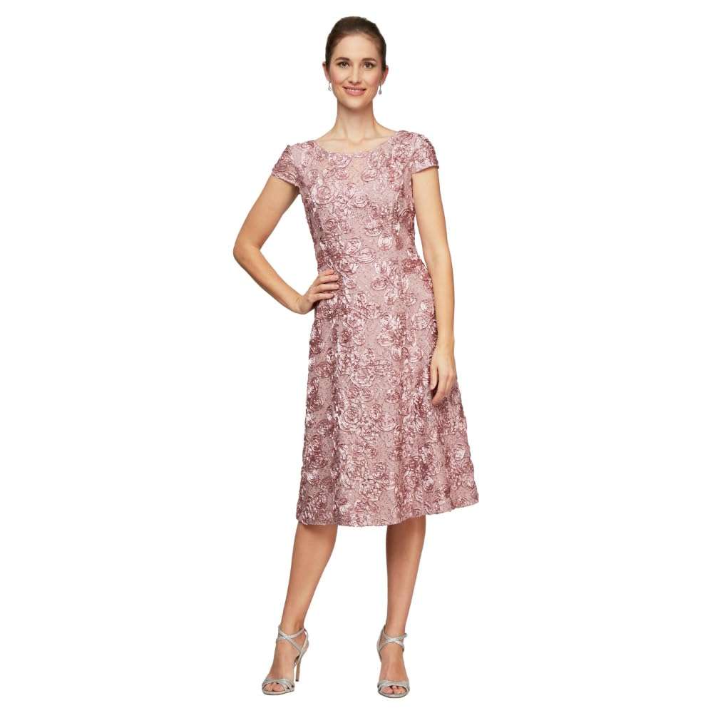 Alex Evenings Women's Tea Length A-line Rosette Dress - Image 1