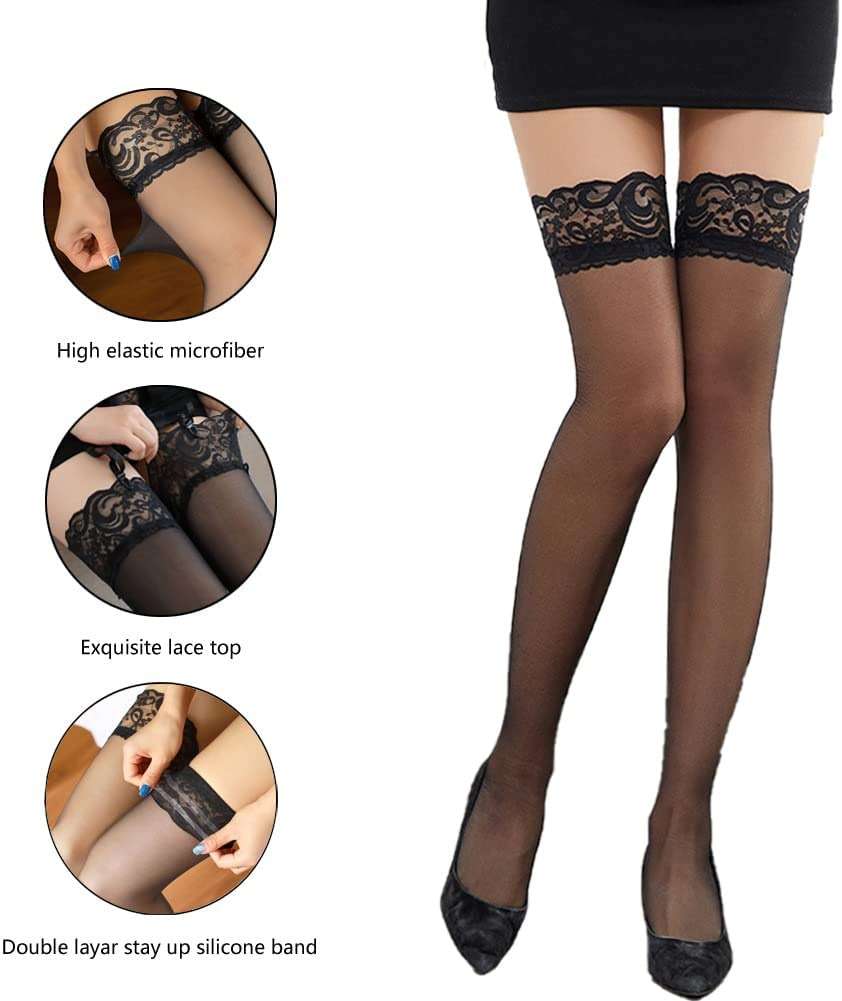 Kikoroco Women's Lace Top Thigh High Stockings Thickened Tiptoe and Anti-skidding Socks - Image 2