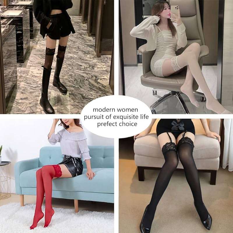 Kikoroco Women's Lace Top Thigh High Stockings Thickened Tiptoe and Anti-skidding Socks - Image 4