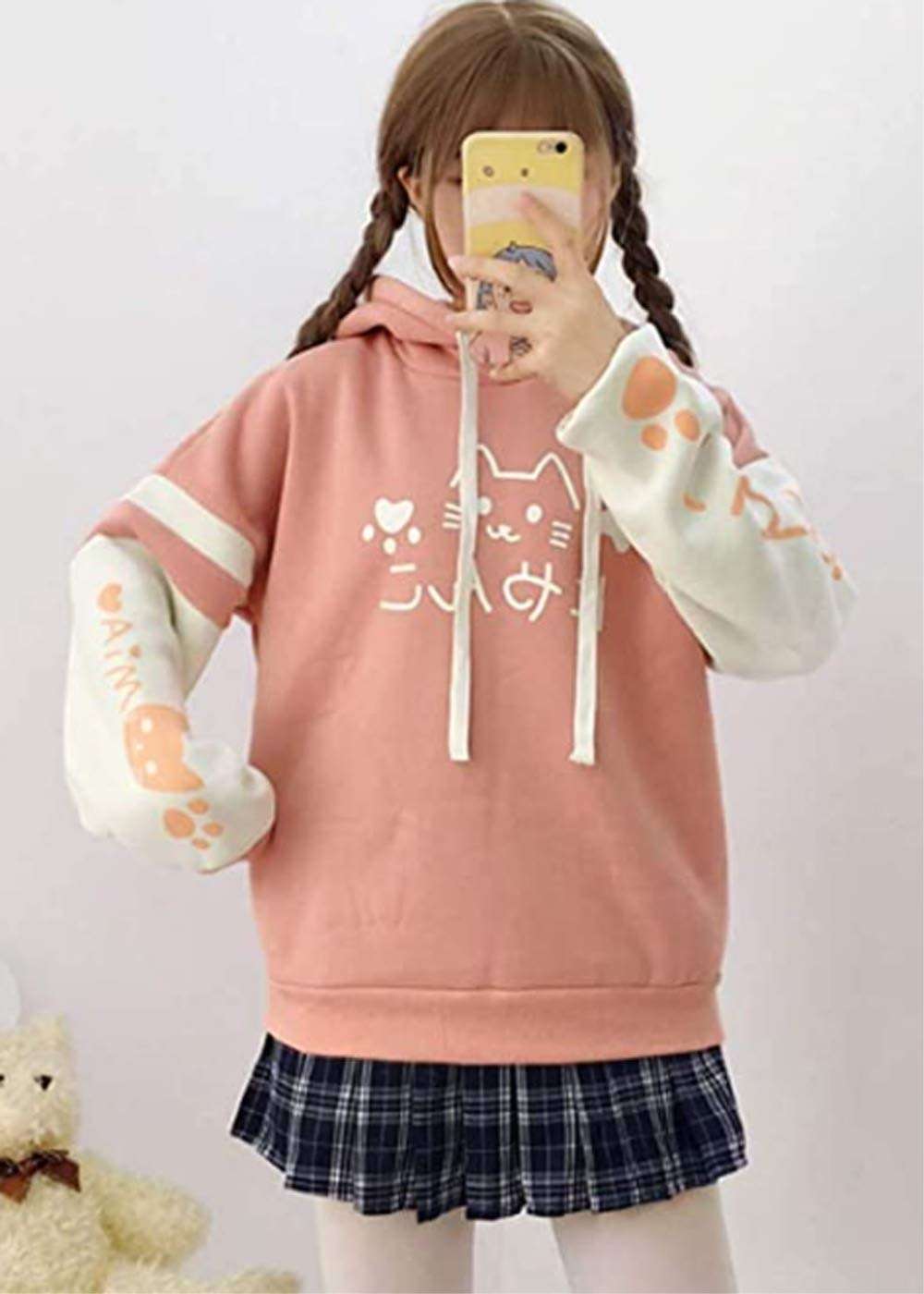 CRB Fashion Womens Kawaii Teens For Teenagers Cartoon Cotton Fleece Hoodie Top Shirt Sweatshirt - Image 5