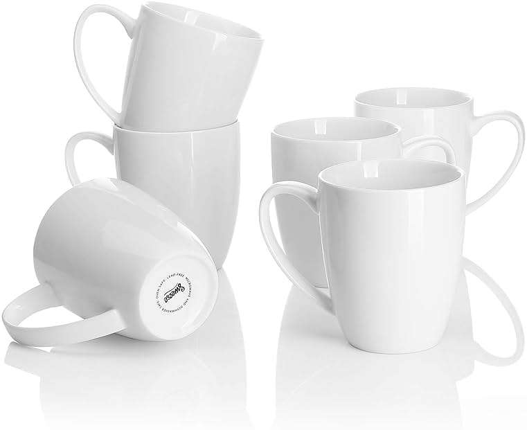 Sweese Porcelain White Coffee Mugs - 12 Ounce - Set of 6, Coffee Cups for Latte, Hot Tea, Cappuccino, Mocha, Cocoa, Festival Gift, Microwave Safe ﻿ - Image 1