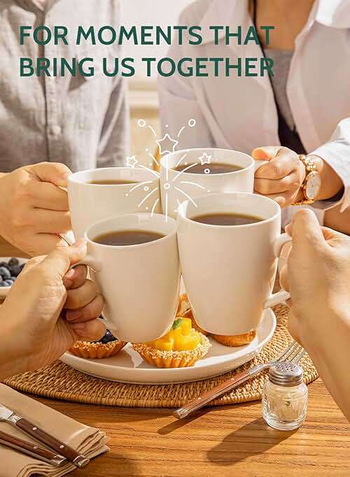 Sweese Porcelain White Coffee Mugs - 12 Ounce - Set of 6, Coffee Cups for Latte, Hot Tea, Cappuccino, Mocha, Cocoa, Festival Gift, Microwave Safe ﻿ - Image 5