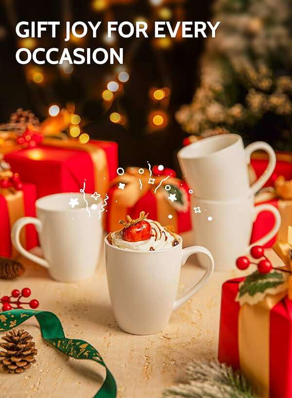Sweese Porcelain White Coffee Mugs - 12 Ounce - Set of 6, Coffee Cups for Latte, Hot Tea, Cappuccino, Mocha, Cocoa, Festival Gift, Microwave Safe ﻿ - Image 7