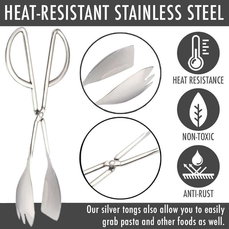 2-PACK Salad Tongs for Serving Buffet Party Catering with Stainless Steel Cooking Kitchen Tongs 10.3" - Image 2