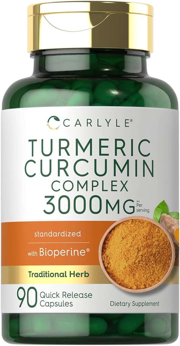 Carlyle Turmeric Curcumin with Black Pepper | 90 Powder Capsules | Complex Supplement with Bioperine | Non-GMO, Gluten Free - Image 1