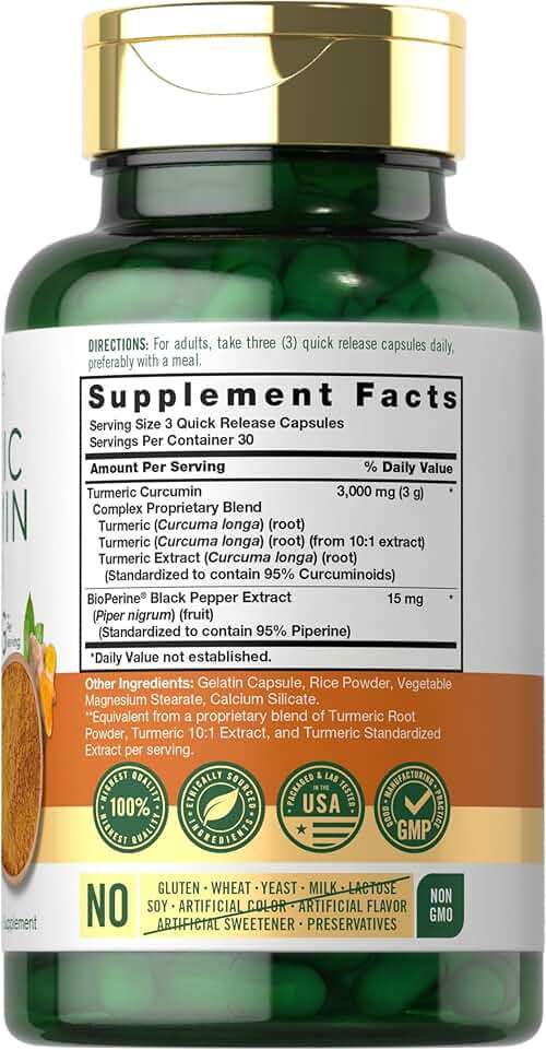 Carlyle Turmeric Curcumin with Black Pepper | 90 Powder Capsules | Complex Supplement with Bioperine | Non-GMO, Gluten Free - Image 2