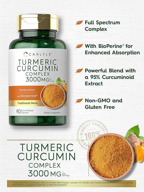 Carlyle Turmeric Curcumin with Black Pepper | 90 Powder Capsules | Complex Supplement with Bioperine | Non-GMO, Gluten Free - Image 3