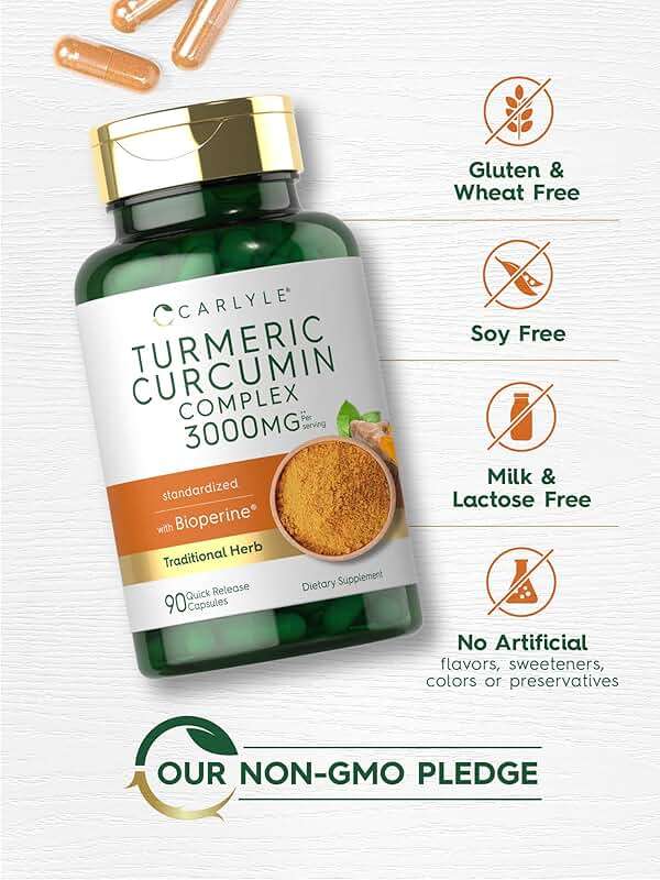 Carlyle Turmeric Curcumin with Black Pepper | 90 Powder Capsules | Complex Supplement with Bioperine | Non-GMO, Gluten Free - Image 4