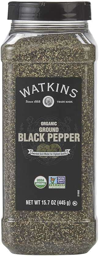Watkins Gourmet Spice, Organic Ground Black Pepper, Bulk Food Service Size, 15.7 oz (Pack of 1) - Image 1