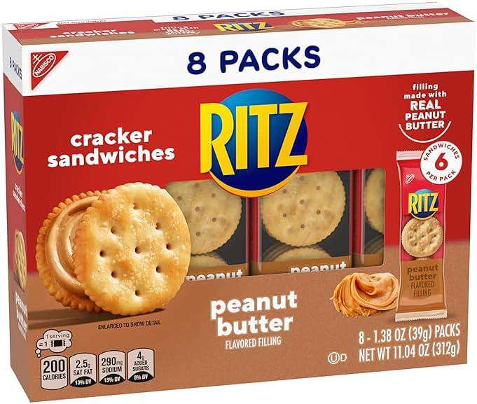 RITZ Peanut Butter and Cheese Sandwich Crackers Variety Pack, Lunch Snacks, 32 Snack Packs (6 Crackers Per Pack) - Image 15