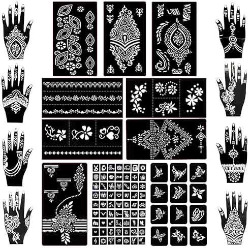 Koogel 18 Sheets 97PCS Henna Tattoo Stencil Kit, Reusable Mehndi Templates for Bridal Mehndi & Music Festivals — Indian Wedding, Bachelorette Party, Summer Body Art, Women Girls Kids - Image 1