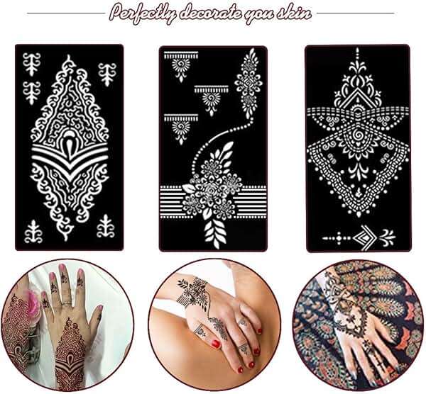 Koogel 18 Sheets 97PCS Henna Tattoo Stencil Kit, Reusable Mehndi Templates for Bridal Mehndi & Music Festivals — Indian Wedding, Bachelorette Party, Summer Body Art, Women Girls Kids - Image 6