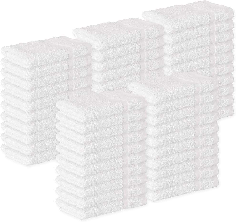 GREEN LIFESTYLE Washcloths 12" x 12" 50 Pack - 100% Cotton Wash Cloths, Bulk Washcloths, Face Towels Cotton, Soft Absorbent Bath Washcloths for Body, Face and Bathroom Use (White) - Image 1