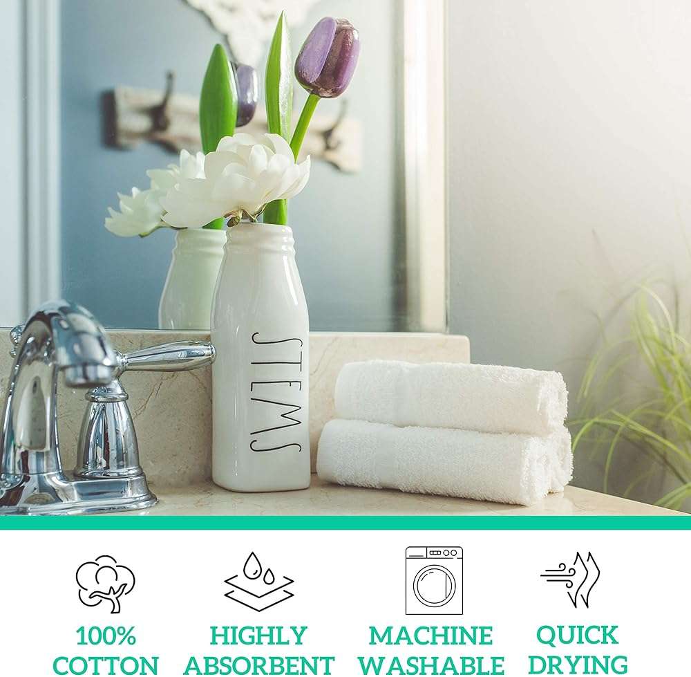 GREEN LIFESTYLE Washcloths 12" x 12" 50 Pack - 100% Cotton Wash Cloths, Bulk Washcloths, Face Towels Cotton, Soft Absorbent Bath Washcloths for Body, Face and Bathroom Use (White) - Image 5
