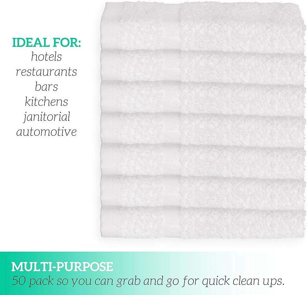 GREEN LIFESTYLE Washcloths 12" x 12" 50 Pack - 100% Cotton Wash Cloths, Bulk Washcloths, Face Towels Cotton, Soft Absorbent Bath Washcloths for Body, Face and Bathroom Use (White) - Image 6