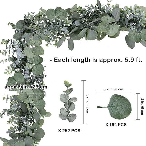 Winlyn 5.9' Long Faux Silver Dollar Eucalyptus Leaves Greenery Artificial Garland in Grey Green for Wedding Arch Swag Backdrop Doorways Table Runner Indoor Outdoor - Image 3