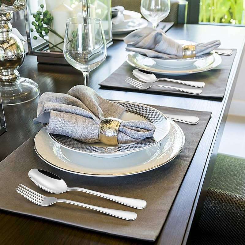 Wildone 20-Piece Silverware Set, Stainless Steel Flatware Cutlery Set Service for 4, Tableware Eating Utensils Include Knife/Fork/Spoon, Mirror Polished, Dishwasher Safe - Image 2