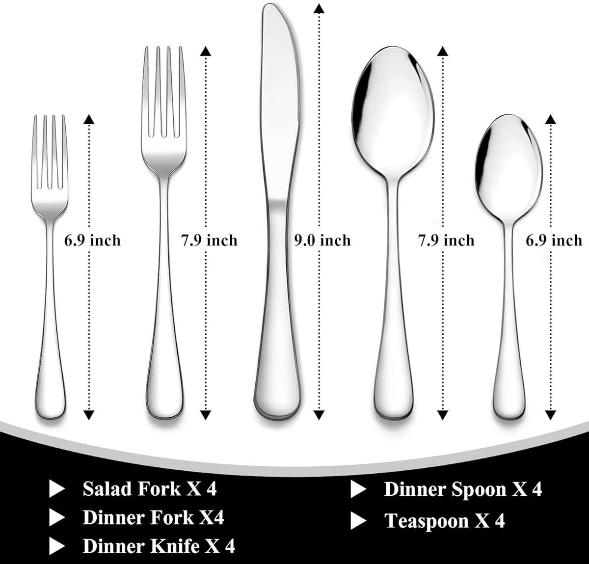 Wildone 20-Piece Silverware Set, Stainless Steel Flatware Cutlery Set Service for 4, Tableware Eating Utensils Include Knife/Fork/Spoon, Mirror Polished, Dishwasher Safe - Image 3