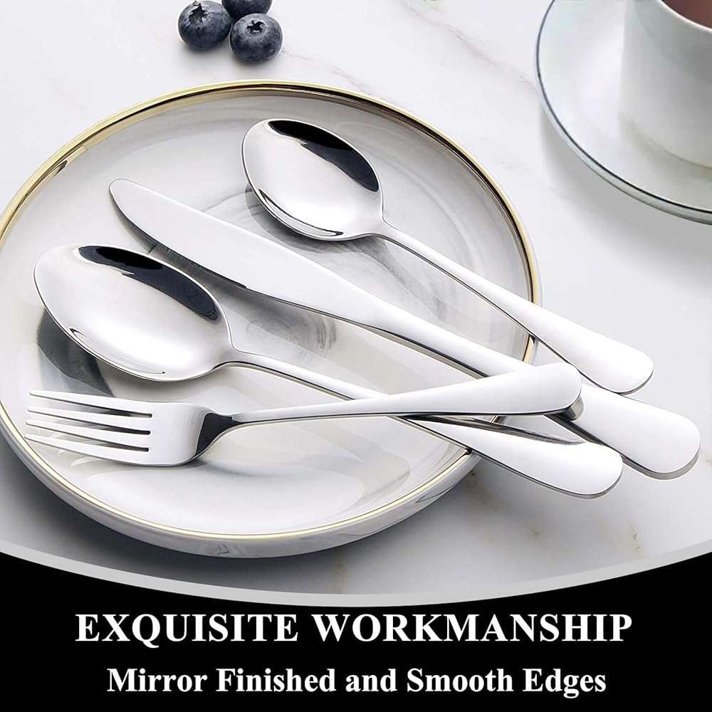 Wildone 20-Piece Silverware Set, Stainless Steel Flatware Cutlery Set Service for 4, Tableware Eating Utensils Include Knife/Fork/Spoon, Mirror Polished, Dishwasher Safe - Image 4