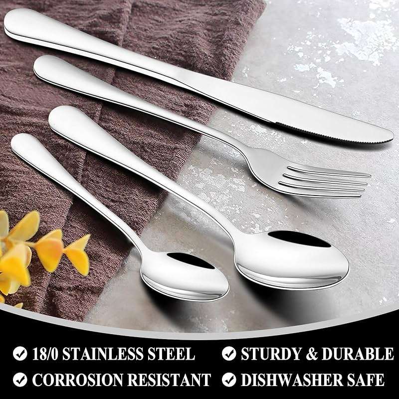 Wildone 20-Piece Silverware Set, Stainless Steel Flatware Cutlery Set Service for 4, Tableware Eating Utensils Include Knife/Fork/Spoon, Mirror Polished, Dishwasher Safe - Image 5