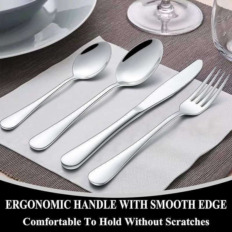 Wildone 20-Piece Silverware Set, Stainless Steel Flatware Cutlery Set Service for 4, Tableware Eating Utensils Include Knife/Fork/Spoon, Mirror Polished, Dishwasher Safe - Image 6