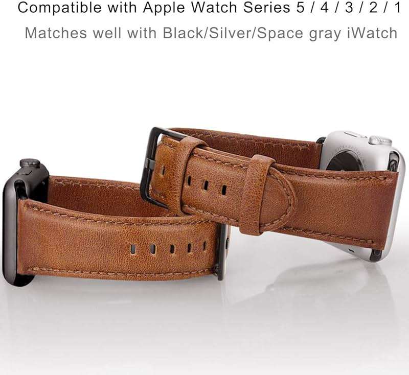MroTech Leather Bands Compatible with Apple Watch 49mm 45mm 44mm 42mm Band for Men Women, Vintage Genuine Wristband Replacement Band for iWatch Series 9 8 7 6 5 4 3 2 1 and SE SE2 Ultra Ultra2 Straps - Image 3
