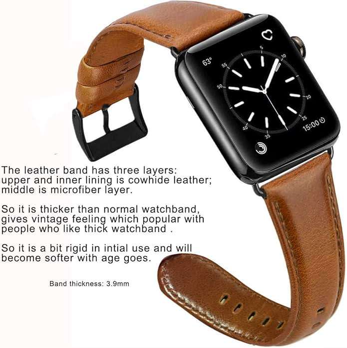 MroTech Leather Bands Compatible with Apple Watch 49mm 45mm 44mm 42mm Band for Men Women, Vintage Genuine Wristband Replacement Band for iWatch Series 9 8 7 6 5 4 3 2 1 and SE SE2 Ultra Ultra2 Straps - Image 4