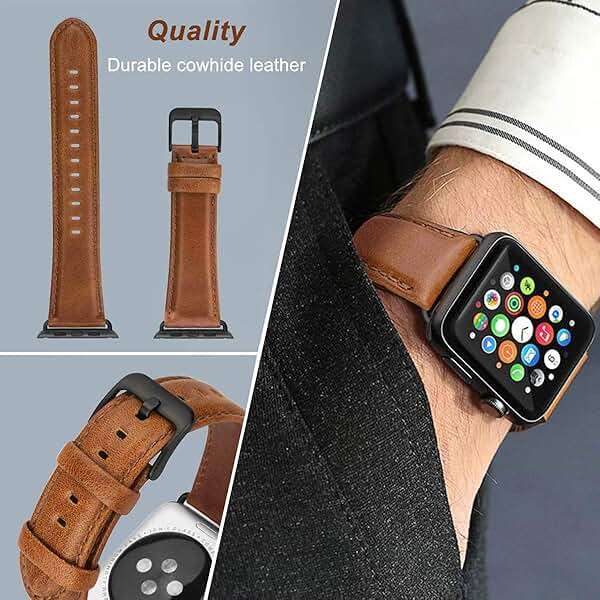 MroTech Leather Bands Compatible with Apple Watch 49mm 45mm 44mm 42mm Band for Men Women, Vintage Genuine Wristband Replacement Band for iWatch Series 9 8 7 6 5 4 3 2 1 and SE SE2 Ultra Ultra2 Straps - Image 7