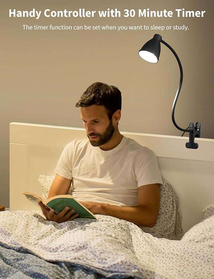 BOHON Desk Lamp 5 Color Modes 10 Brightness Dimmer Reading Light 10W 38 LED Clamp Lamp with Auto Off Timer 360° Flexible Neck Clip on Light for Bed Bedside, AC Adapter Include - Image 4