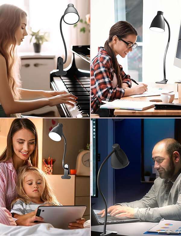 BOHON Desk Lamp 5 Color Modes 10 Brightness Dimmer Reading Light 10W 38 LED Clamp Lamp with Auto Off Timer 360° Flexible Neck Clip on Light for Bed Bedside, AC Adapter Include - Image 6