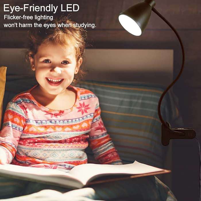 BOHON Desk Lamp 5 Color Modes 10 Brightness Dimmer Reading Light 10W 38 LED Clamp Lamp with Auto Off Timer 360° Flexible Neck Clip on Light for Bed Bedside, AC Adapter Include - Image 7