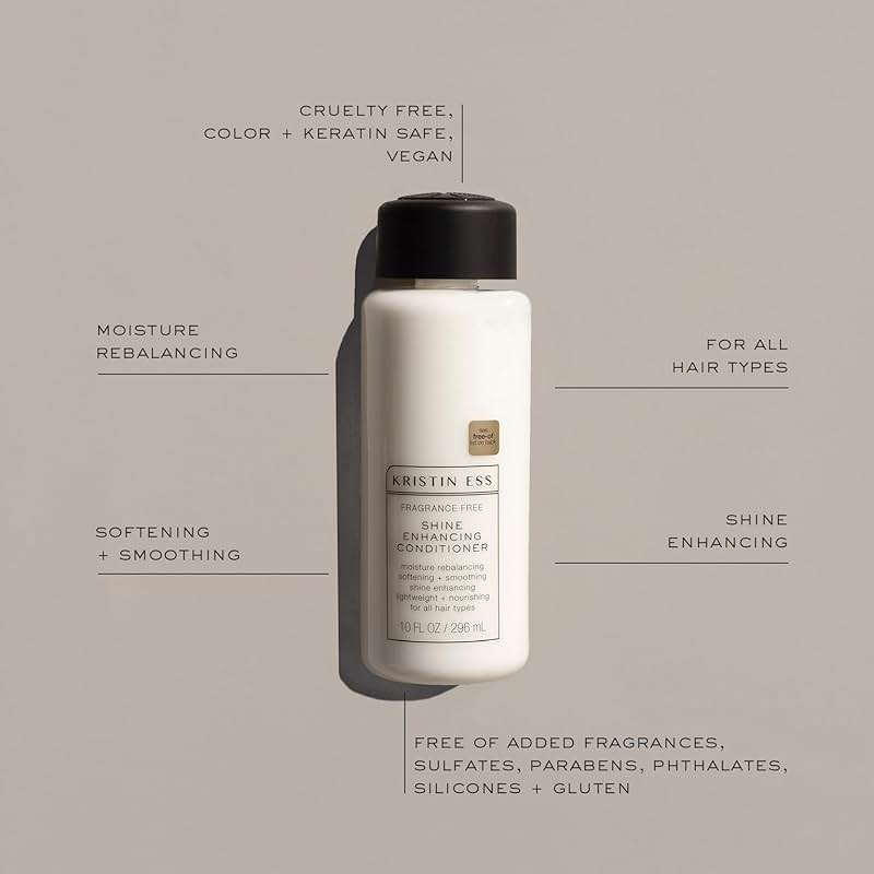 Kristin Ess Hair Fragrance Free Shine Enhancing Conditioner for Moisture, Hydration + Shine, Vegan, Paraben, Sulfate, Phthalate and Silicone Free, Gluten Free, 10 fl. oz. - Image 2