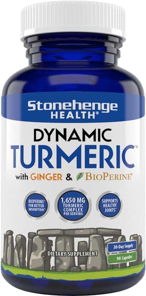 Stonehenge Health Dynamic Turmeric Curcumin with Ginger - High Potency - 1,650 mg Turmeric with 95% Curcuminoids & BioPerine, 90 Vegetarian Capsules - Image 1
