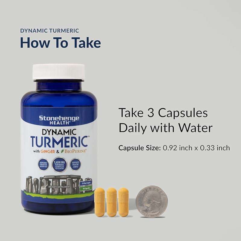 Stonehenge Health Dynamic Turmeric Curcumin with Ginger - High Potency - 1,650 mg Turmeric with 95% Curcuminoids & BioPerine, 90 Vegetarian Capsules - Image 7